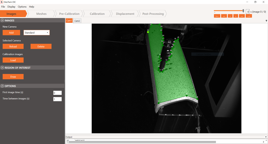 Selection of the measurement mesh on image on EikoTwin DIC